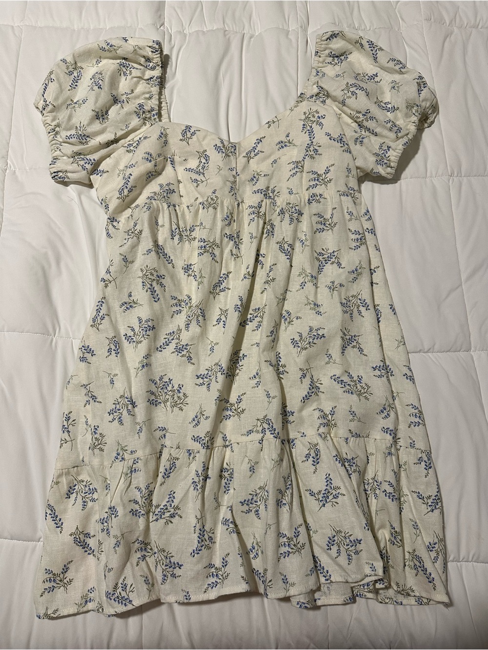 H&M Cream Mini Dress with Blue Floral Print (Never Worn!)